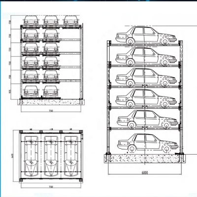 Oszczędność miejsca Półautomatyczny Puzzle Parking System z 6 warstwami i wysokością 10350 mm