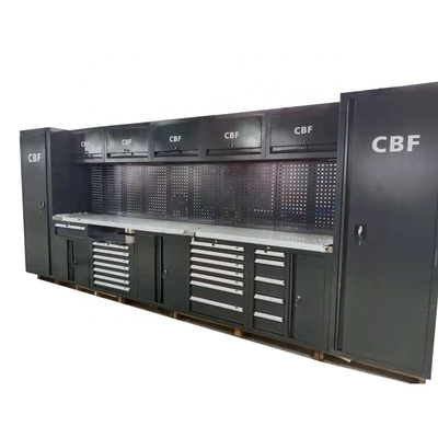 Czarne przestrzenne metalowe szafki z biurkami garażowymi W2400 D610 H40mm