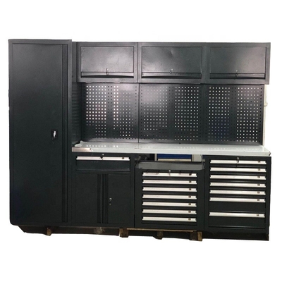 Czarne przestrzenne metalowe szafki z biurkami garażowymi W2400 D610 H40mm