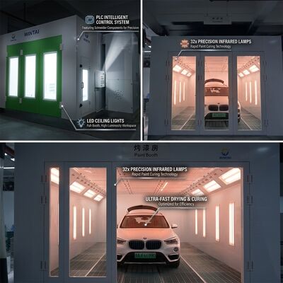 Diesel Turbo Fan Car Spray Booth 32 Pcs Lampy podczerwone Standardowe Auto Body Paint Room PLC Control Komponenty Schneider